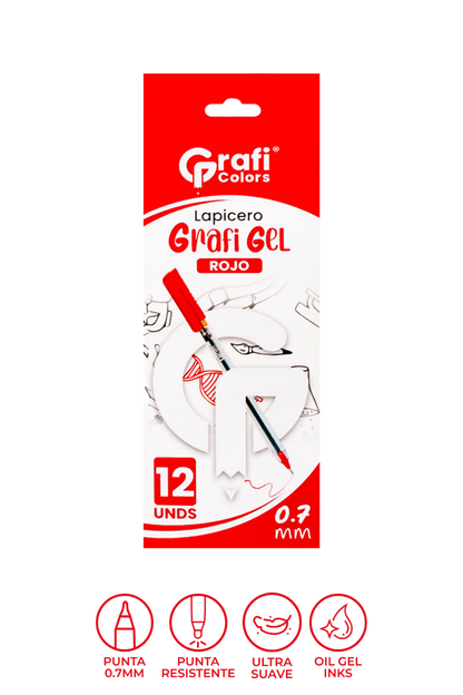 Lapicero  Grafi Colors Grafi Gel 0.7 mm Rojo x 12 Unidades