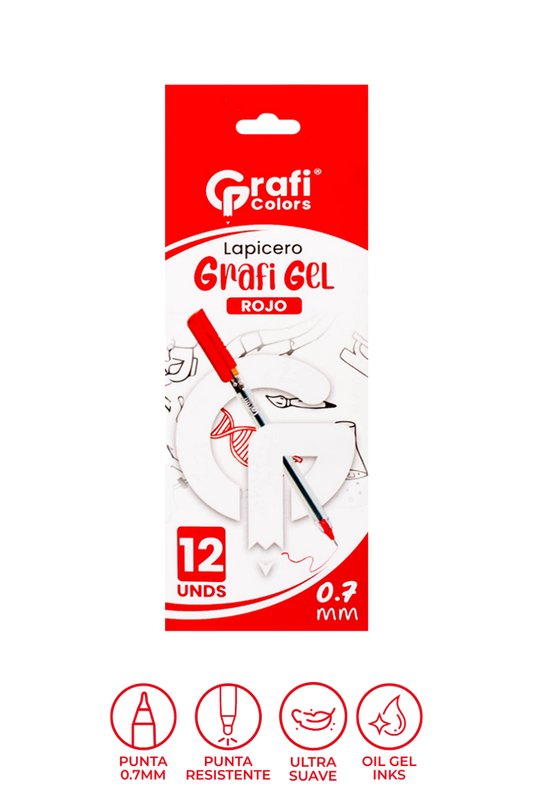 Lapicero  Grafi Colors Grafi Gel 0.7 mm Rojo x 12 Unidades