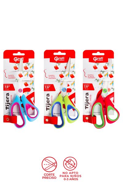 Tijeras Grafi Colors 7.5 Pulgadas Acero Inoxidable Mango Ergonómico Colores Surtidos