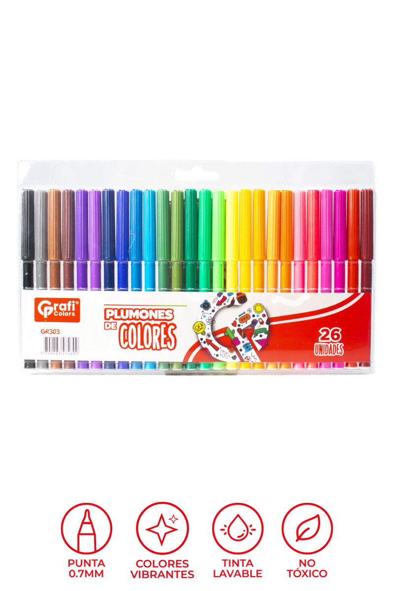 Plumones de Colores Grafi Colors x 26 Unidades