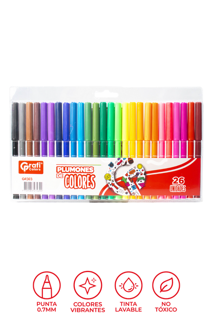 Plumones de Colores Grafi Colors x 26 Unidades