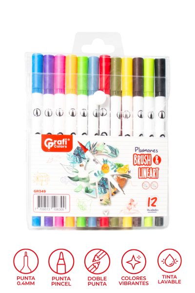 Plumones Brush y Lineart Grafi Colors x 12 Unidades