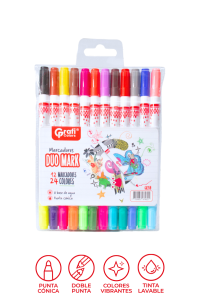Marcadores Duo Mark Grafi Colors de Acuarela Doble Punta x 12 Unidades