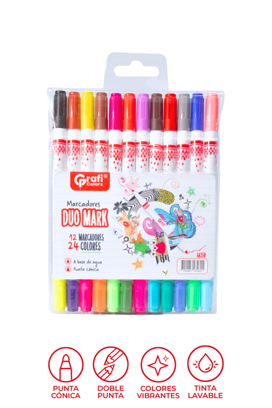 Marcadores Duo Mark Grafi Colors de Acuarela Doble Punta x 12 Unidades