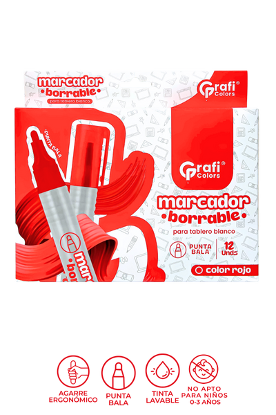 Marcador Borrable Grafi Colors X 12 Punta Bala Rojo
