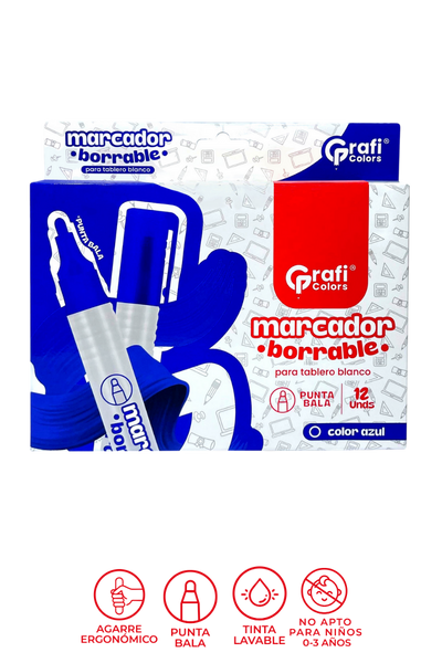 Marcador Borrable Grafi Colors X 12 Punta Bala Azul