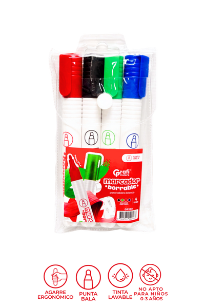 Marcador Borrable Grafi Colors X 4 Punta Bala