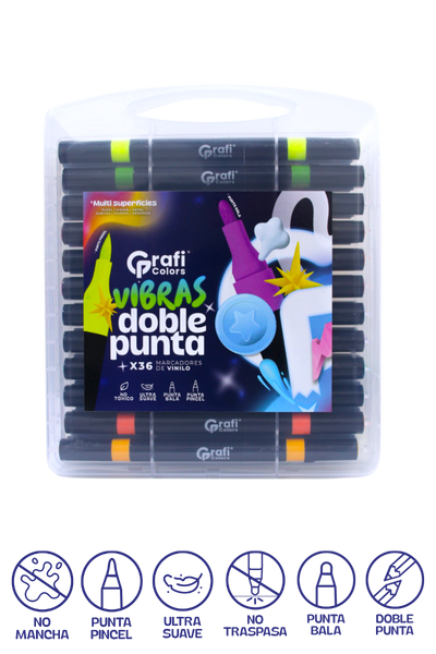 Marcador De Vinilo Grafi Colors Vibras Doble Punta X 36