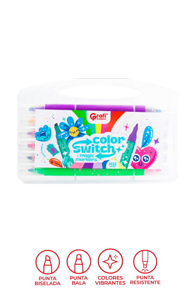 Marcadores Mágicos Grafi Colors Colors Switch  Doble Punta x 12 Unidades