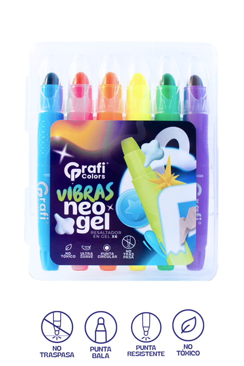 Resaltador en Gel Grafi Colors Neo Gel Color Neón x 6 Unidades