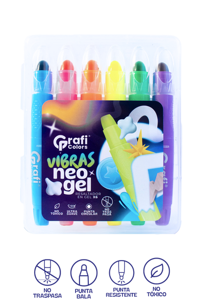 Resaltador en Gel Grafi Colors Neo Gel Color Neón x 6 Unidades
