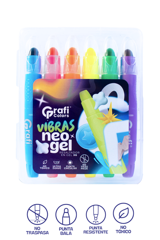 Resaltador en Gel Grafi Colors Neo Gel Color Neón x 6 Unidades