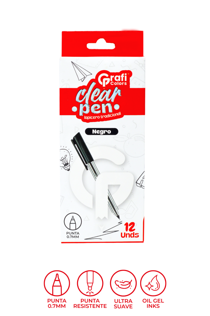 Lápicero Grafi Colors Clear Pen Tradicional Transparente Mina Negra 0.7 Mm X 12 Unidades