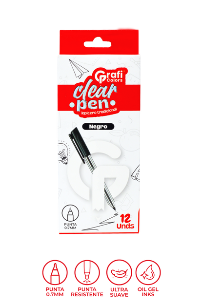 Lápicero Grafi Colors Clear Pen Tradicional Transparente Mina Negra 0.7 Mm X 12 Unidades