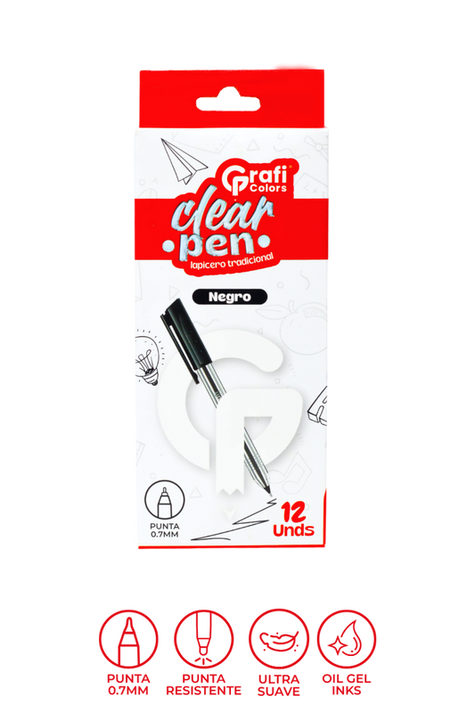 Lápicero Grafi Colors Clear Pen Tradicional Transparente Mina Negra 0.7 Mm X 12 Unidades