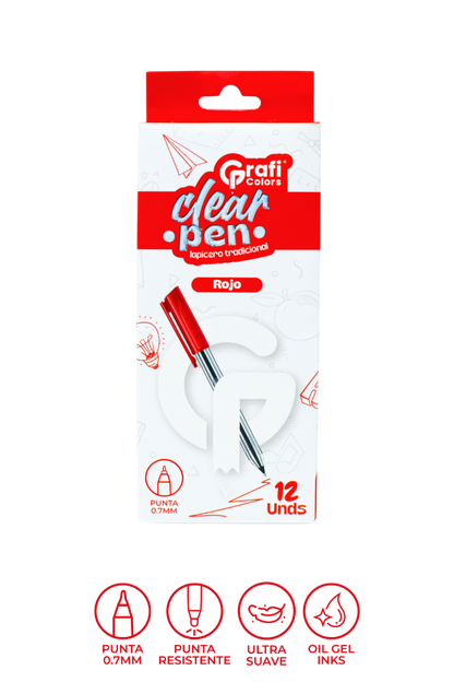 Lápicero Grafi Colors Clear Pen Tradicional Transparente Mina Roja 0.7 Mm X 12 Unidades