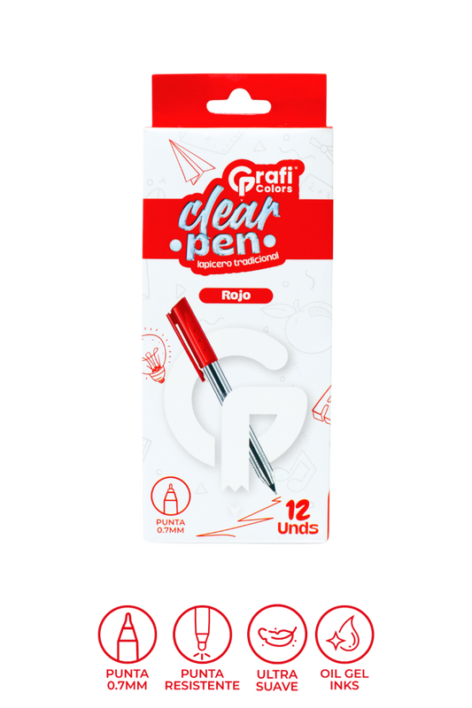 Lápicero Grafi Colors Clear Pen Tradicional Transparente Mina Roja 0.7 Mm X 12 Unidades