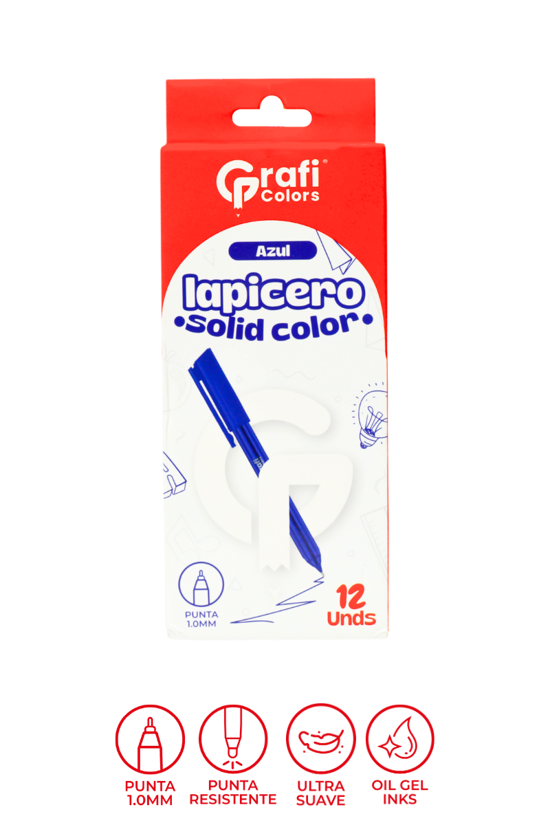 Lapicero Grafi Colors Solid Color Mina Azul Cuerpo Solido 1.0 Mm X 12 Unidades