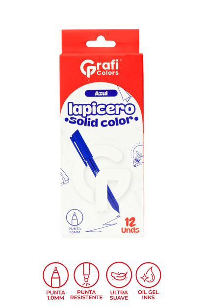 Lapicero Grafi Colors Solid Color Mina Azul Cuerpo Solido 1.0 Mm X 12 Unidades