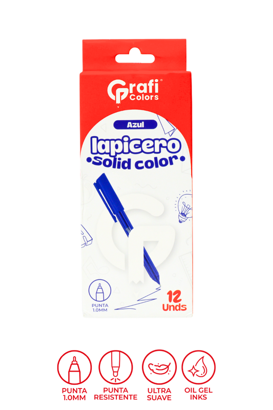 Lapicero Grafi Colors Solid Color Mina Azul Cuerpo Solido 1.0 Mm X 12 Unidades
