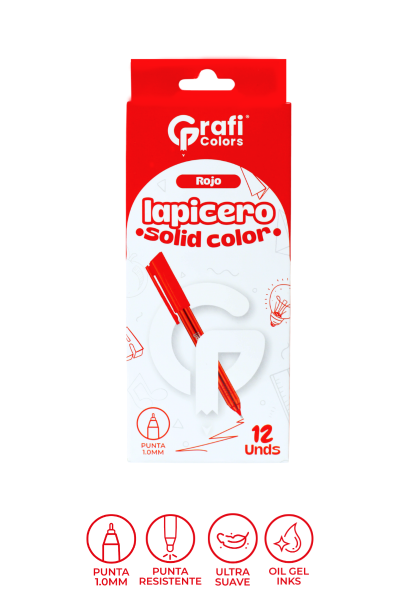 Lapicero Grafi Colors Solid Color Mina Roja Cuerpo Solido 1.0 Mm X 12 Unidades