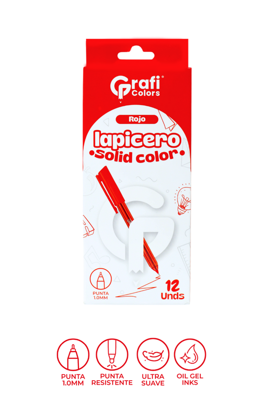Lapicero Grafi Colors Solid Color Mina Roja Cuerpo Solido 1.0 Mm X 12 Unidades
