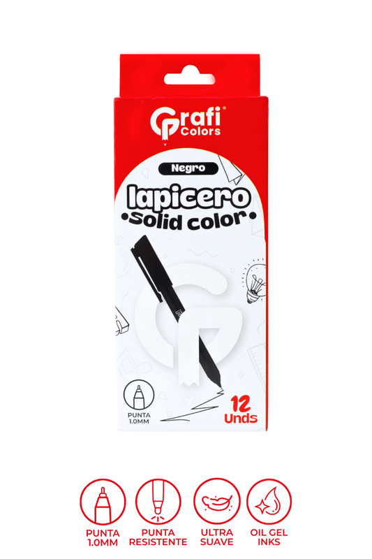 Lapicero Grafi Colors Solid Color Mina Negra Cuerpo Solido 1.0 Mm X 12 Unidades