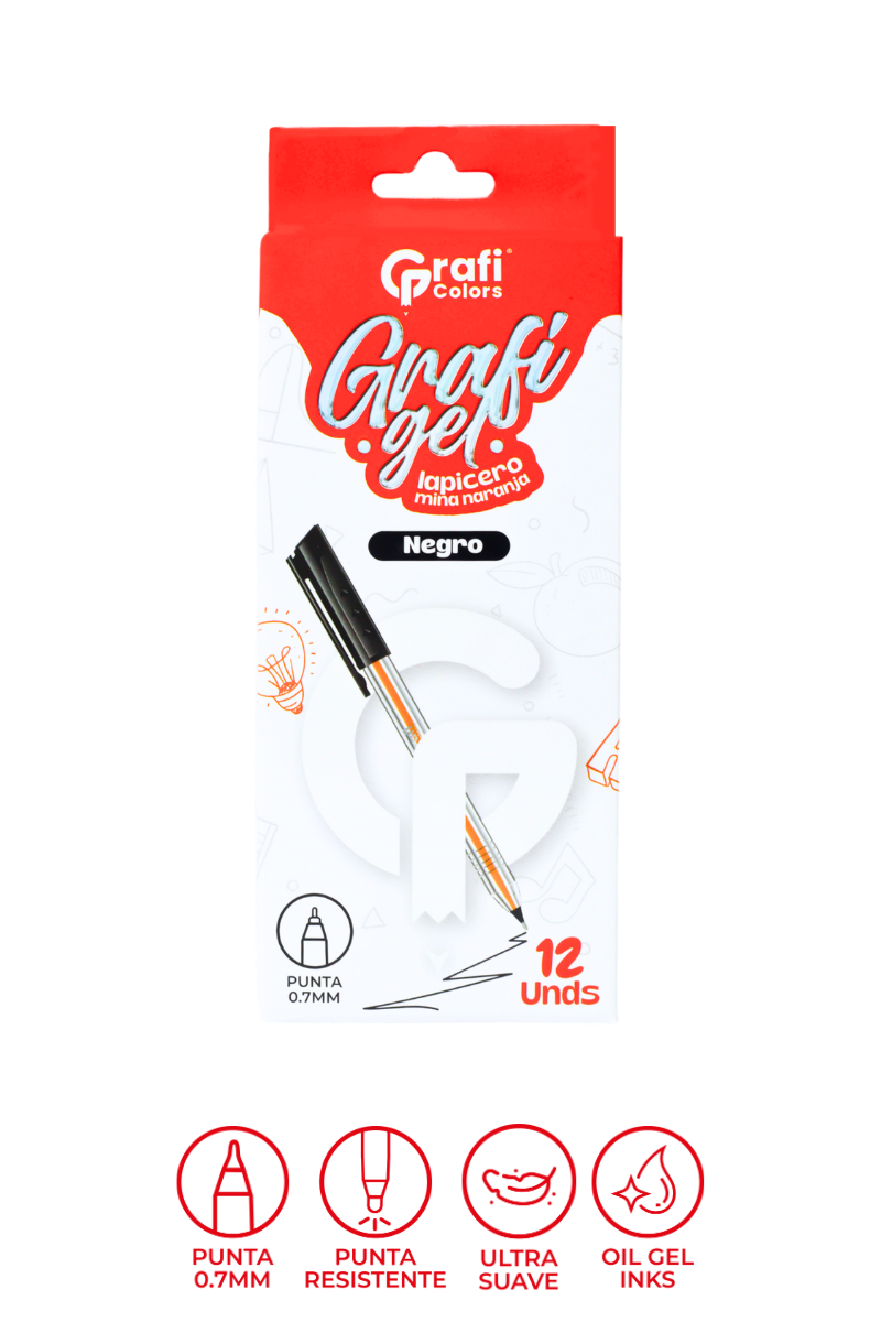 Lapiceros Grafi Gel Grafi Colors Mina Naranja Negro 0.7 Mm X 12 Unidades