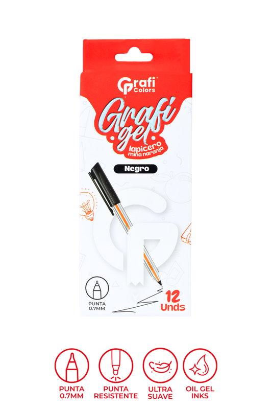 Lapiceros Grafi Gel Grafi Colors Mina Naranja Negro 0.7 Mm X 12 Unidades