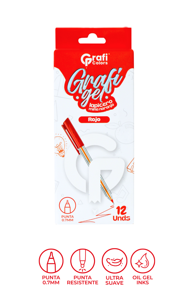 Lapiceros Grafi Gel Grafi Colors Mina Naranja Rojo 0.7 Mm X 12 Unidades
