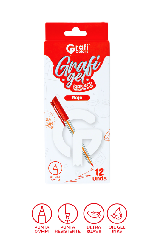 Lapiceros Grafi Gel Grafi Colors Mina Naranja Rojo 0.7 Mm X 12 Unidades