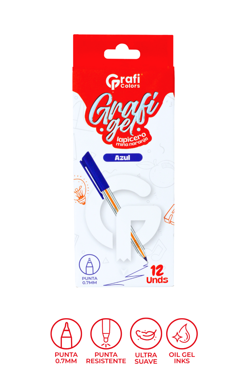 Lapiceros Grafi Gel Grafi Colors Mina Naranja Azul 0.7 Mm X 12 Unidades