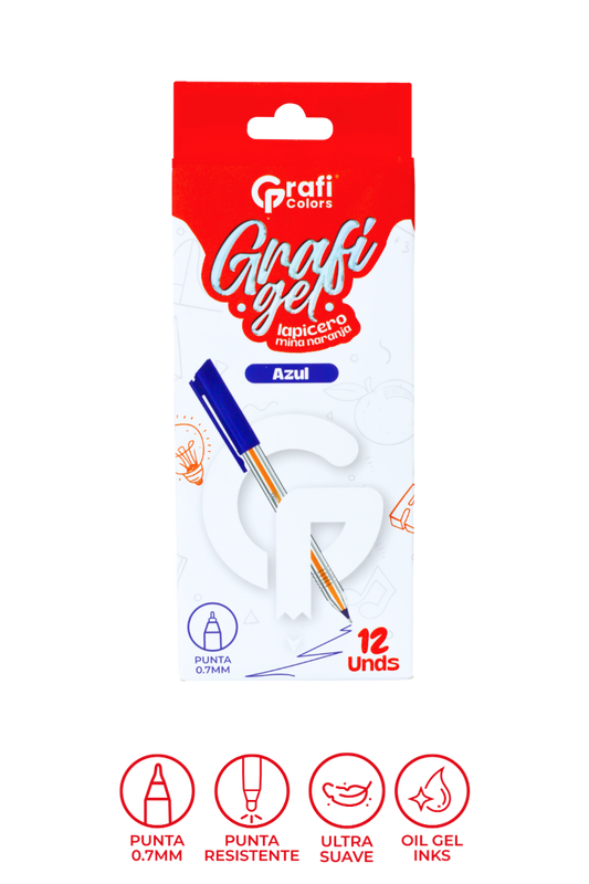 Lapiceros Grafi Gel Grafi Colors Mina Naranja Azul 0.7 Mm X 12 Unidades