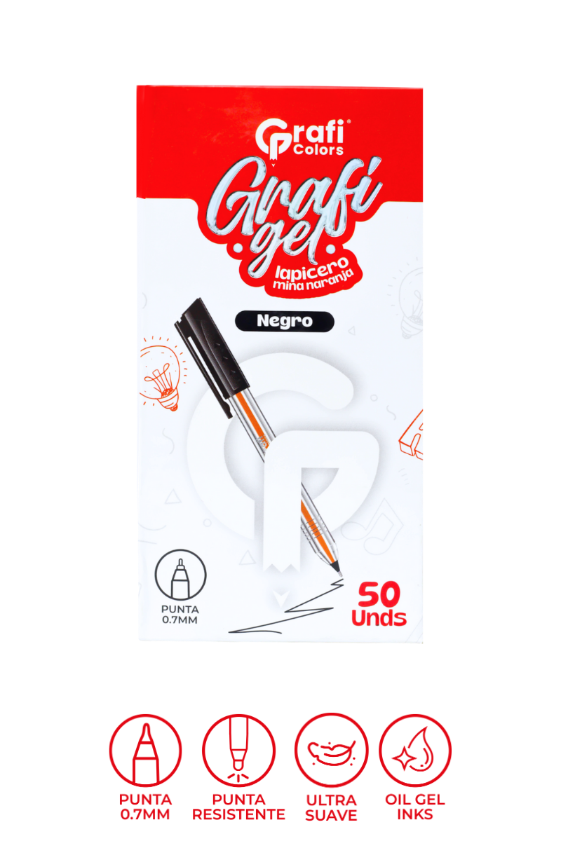 Lapiceros Grafi Gel Grafi Colors Mina Naranja Negro 0.7 Mm X 50 Unidades