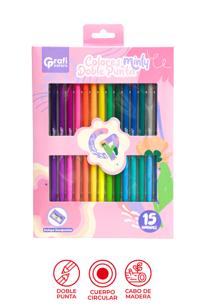 Color Doble Punta Grafi Colors X15 Pastel Con Sacapuntas