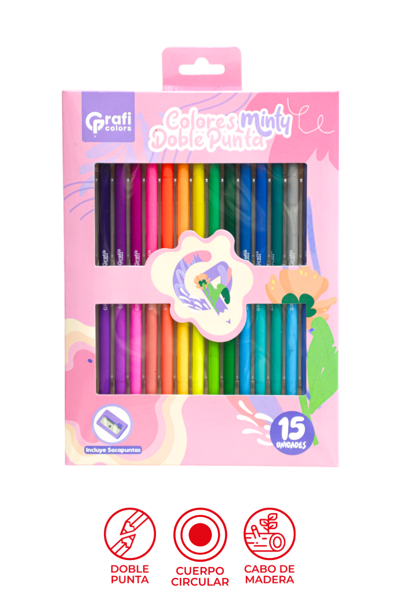 Colores Doble Punta Grafi Colors X15 Pastel Con Sacapuntas