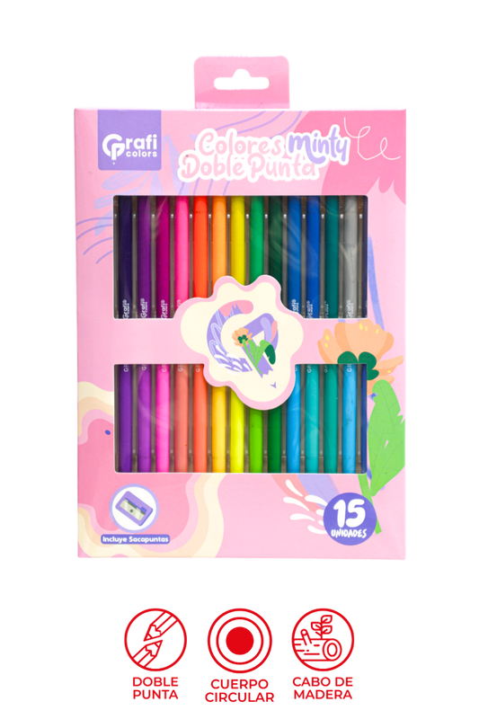 Colores Doble Punta Grafi Colors X15 Pastel Con Sacapuntas