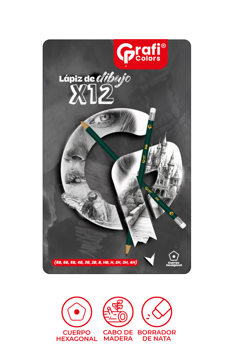Lápiz De Dibujo Grafi Colors X 12 Caja Metálica