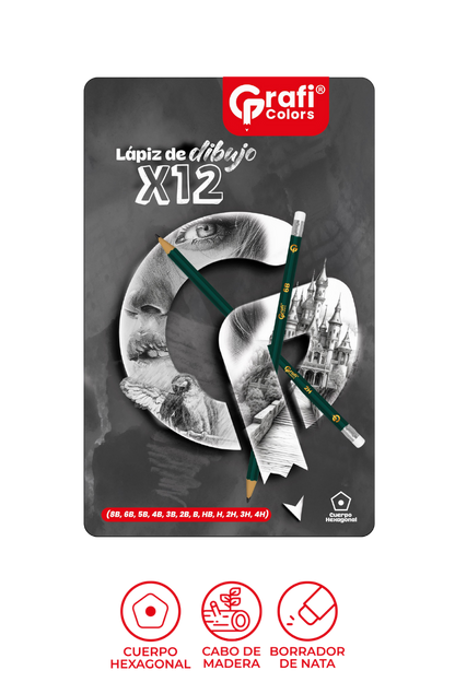 Lápiz De Dibujo Grafi Colors X 12 Caja Metálica