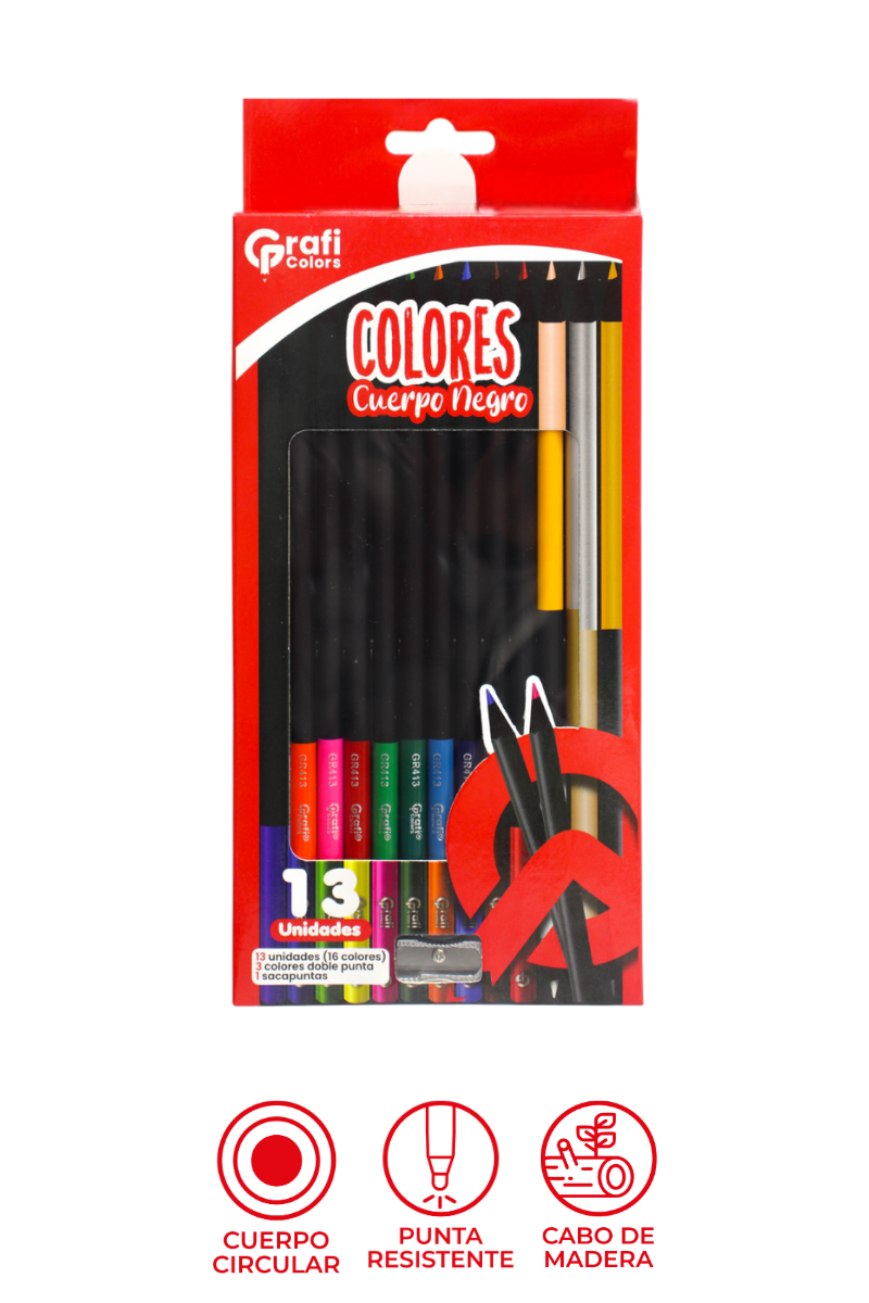 Color Grafi Colors X 13 Lápices 16 Colores Negro