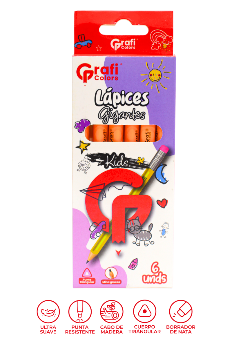 Lápices Gigantes Kids GRAFI COLORS X6 Unidades