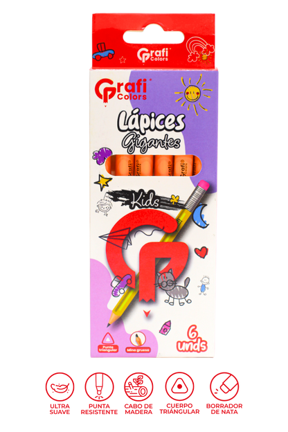Lápices Gigantes Kids GRAFI COLORS X6 Unidades