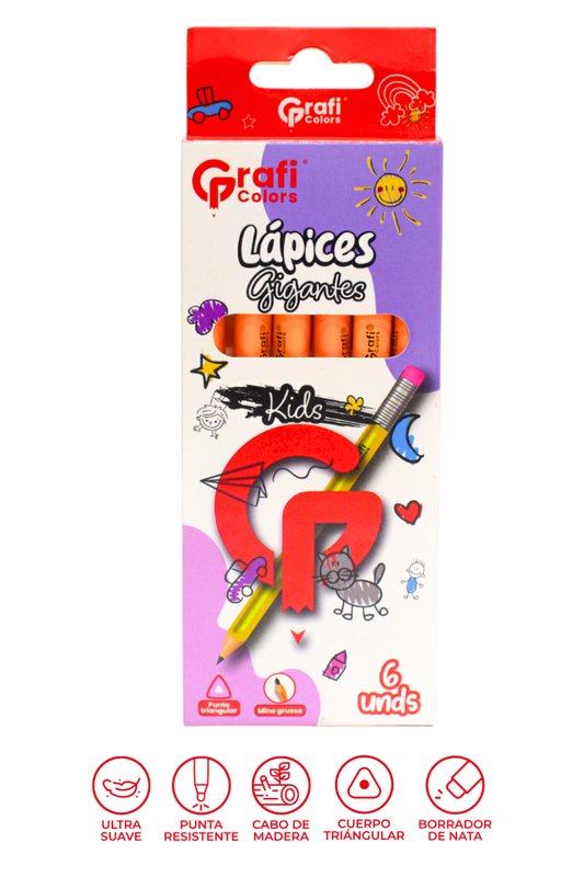 Lápices Gigantes Kids GRAFI COLORS X6 Unidades