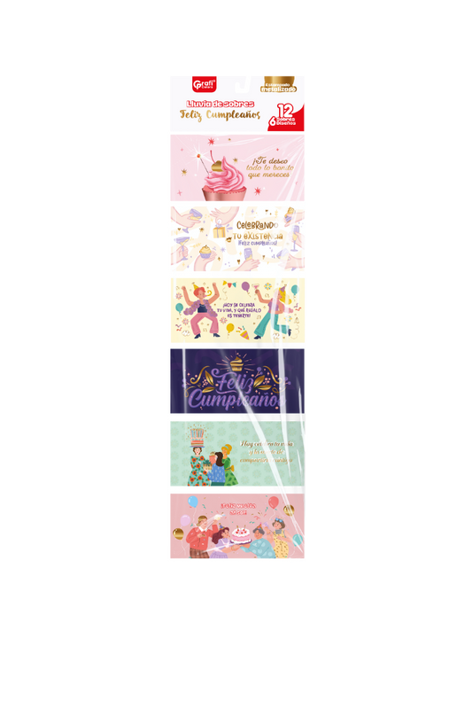 Lluvia De Sobres X12 Metalizadas Grafi Colors Feliz Cumpleaños