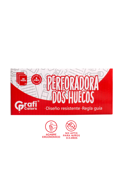 PERFORADORA ERGONOMICA GRAFI COLORS 2 HUECOS 16 HOJAS