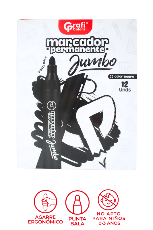 Marcador Borrable Jumbo Punta Bala Grafi Colors X12 Negro