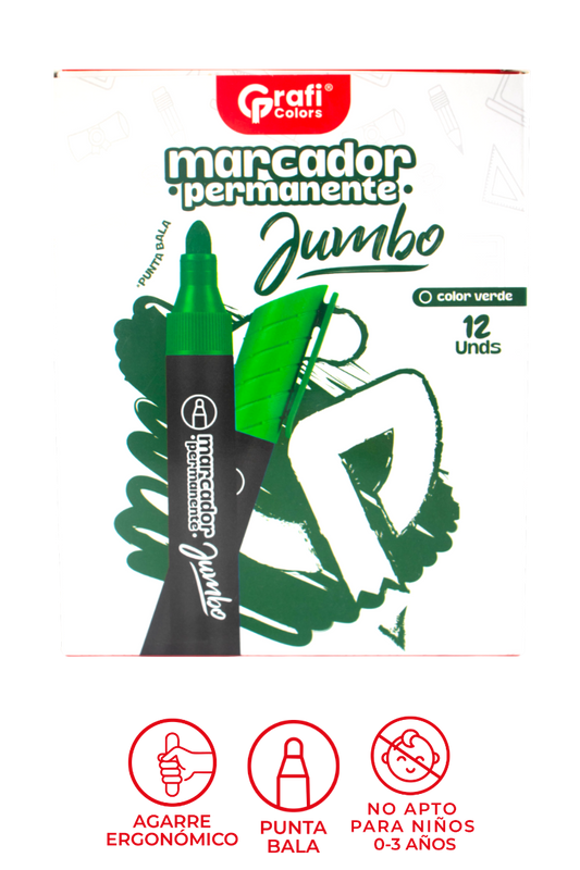 Marcador Permanente Jumbo Verde Punta Bala Grafi Colors X12