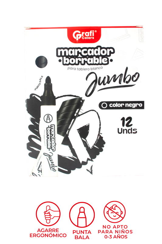 Marcador Borrable Jumbo Punta Bala Grafi Colors X12 Negro