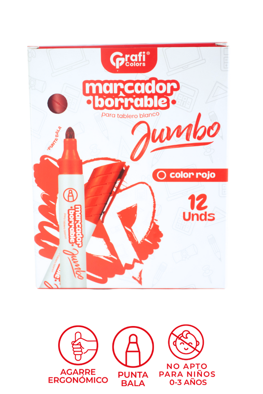 Marcador Borrable Jumbo Punta Bala Grafi Colors X12 Rojo