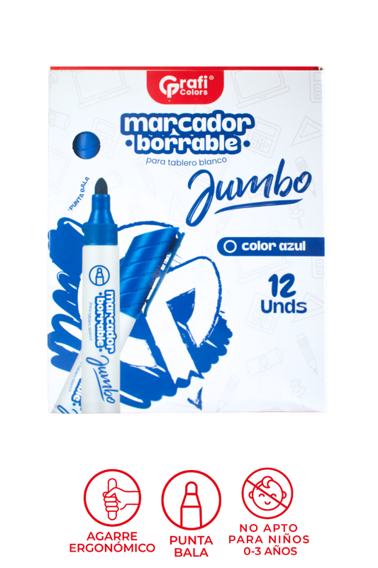 Marcador Borrable Jumbo Punta Bala Grafi Colors X12 Azul